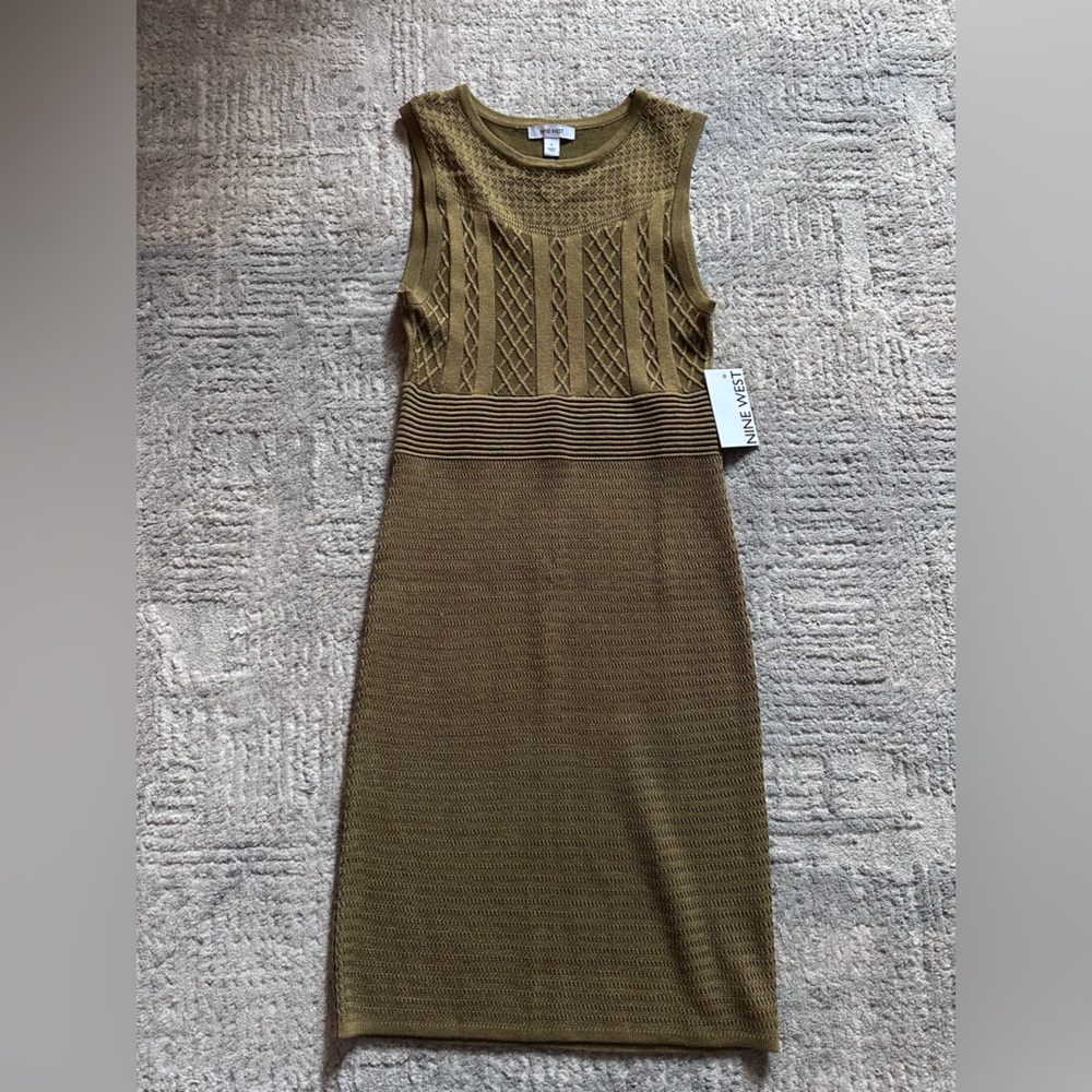 Nine West Khaki Knit Midi Dress